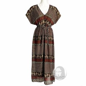 Passport Maxi Dress Angel Sleeves Paisley Print Tie Waist Boho Hippie Size M